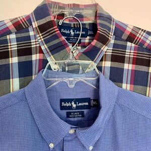 Lot of 2 Ralph Lauren Blake Mens XL Short Sleeve Button Down Shirts Plaid Blue